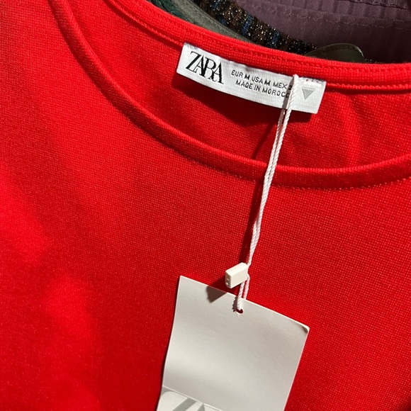 Zara Red Ruffled Poplin Sleeves Mini Dress - Picture 7 of 9